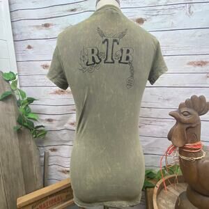 RTB Real Tough Babe Green Acid Washed Biker Babe Shirt Woman's Size Medium M